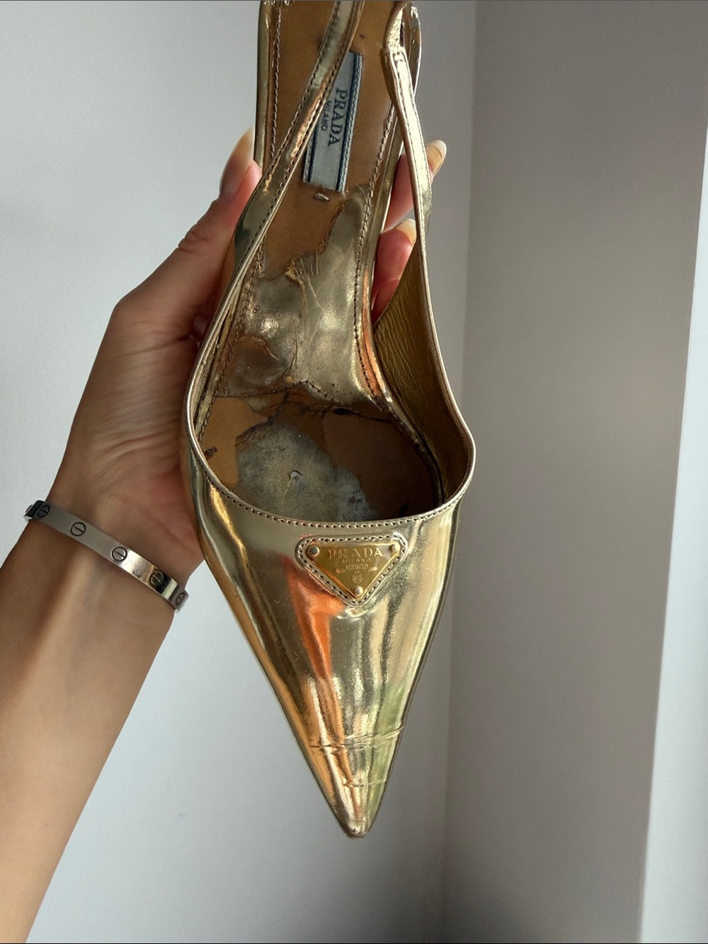 PRADA
55mm Metallic Leather Slingback Pumps  38 - Picture 4 of 7